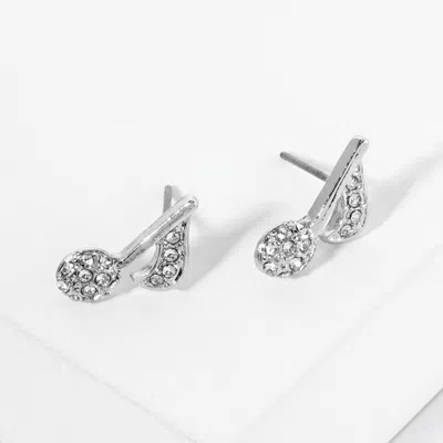 Fashnzfab Crystal Stone Paved Music Note Stud Earrings In Multi