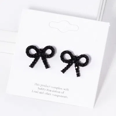 Fashnzfab Crystal Stone Studded Ribbon Stud Earrings In Black