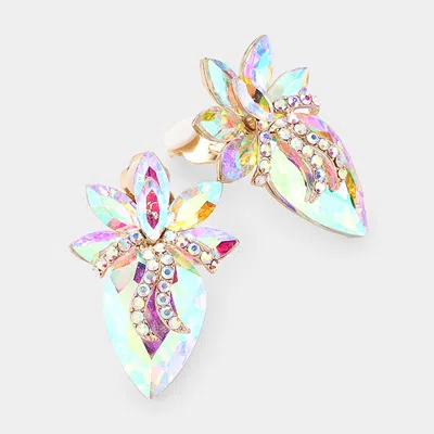 Fashnzfab Crystal Teardrop Accented Clip On Earrings - Ab, Gold In Multi