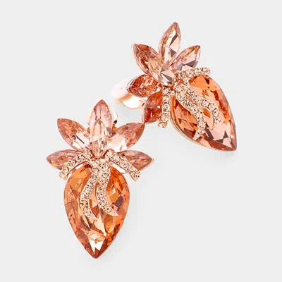 Fashnzfab Crystal Teardrop Accented Clip On Earrings In Orange