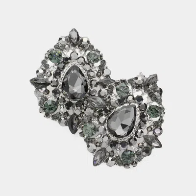 Fashnzfab Crystal Teardrop Accented Evening Earrings - Black Diamond, Rhodium
