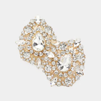 Fashnzfab Crystal Teardrop Accented Evening Earrings In Gold