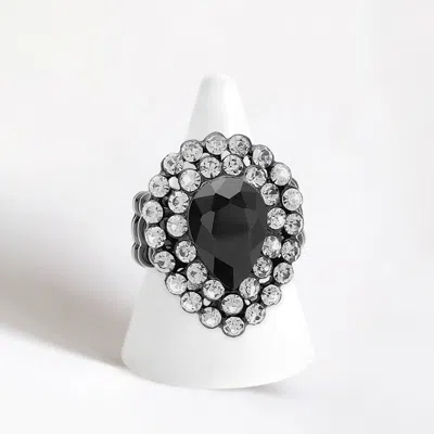 Fashnzfab Crystal Teardrop Centered Bubble Cluster Stretch Ring In Black
