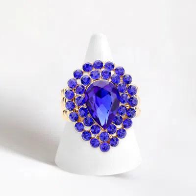 Fashnzfab Crystal Teardrop Centered Bubble Cluster Stretch Ring In Blue