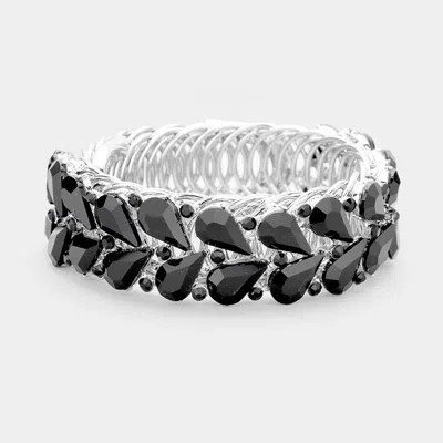 Fashnzfab Crystal Teardrop Cluster Adjustable Evening Bracelet Black, Rhodium In Multi