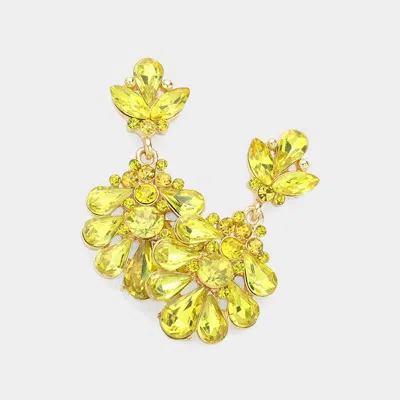 Fashnzfab Crystal Teardrop Cluster Evening Earrings - Gold, Yellow