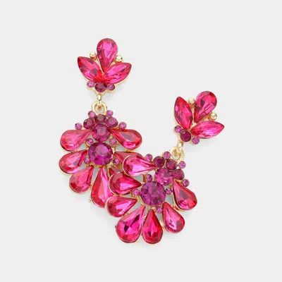 Fashnzfab Crystal Teardrop Cluster Evening Earrings In Pink