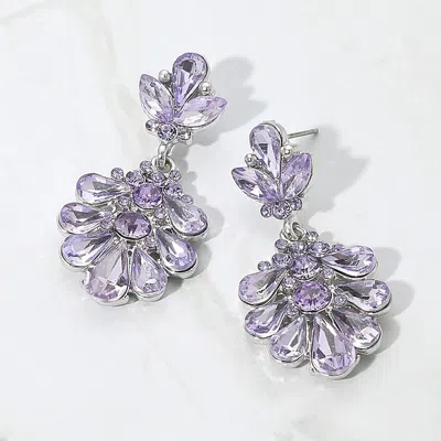 Fashnzfab Crystal Teardrop Cluster Evening Earrings In Purple