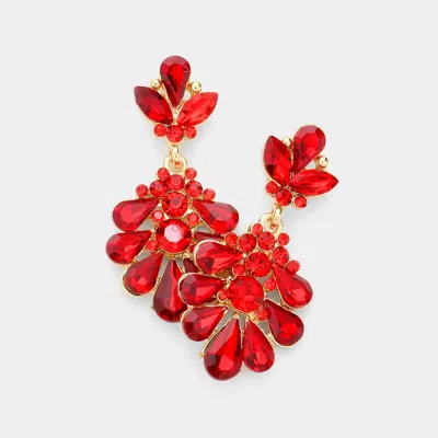 Fashnzfab Crystal Teardrop Cluster Evening Earrings In Red
