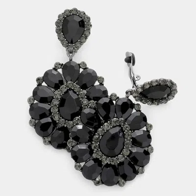 Fashnzfab Crystal Teardrop Cluster Statement Clip On Earrings In Black