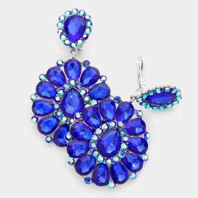Fashnzfab Crystal Teardrop Cluster Statement Clip On Earrings In Blue