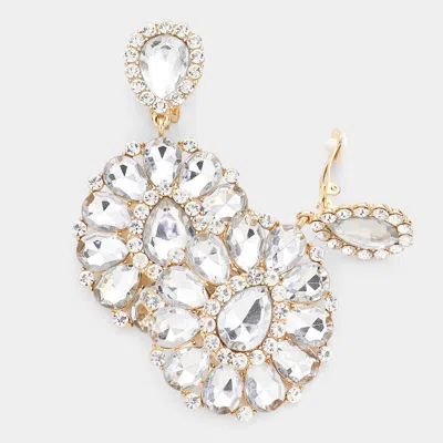 Fashnzfab Crystal Teardrop Cluster Statement Clip On Earrings In Gold