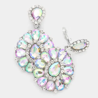 Fashnzfab Crystal Teardrop Cluster Statement Clip On Earrings In Green