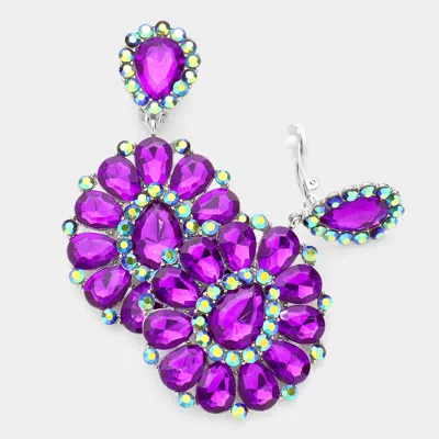 Fashnzfab Crystal Teardrop Cluster Statement Clip On Earrings In Purple