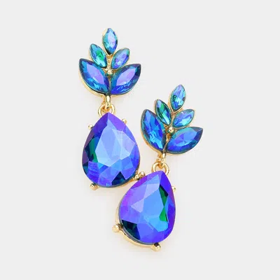 Fashnzfab Crystal Teardrop Cluster Vine Evening Earrings In Blue