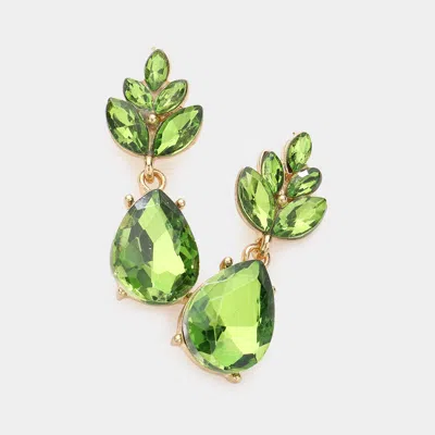 Fashnzfab Crystal Teardrop Cluster Vine Evening Earrings In Green