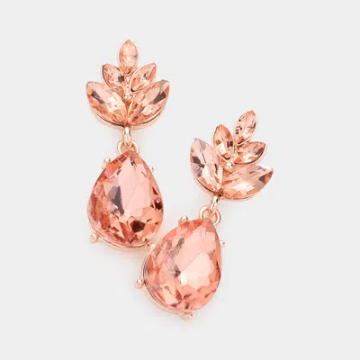 Fashnzfab Crystal Teardrop Cluster Vine Evening Earrings In Pink