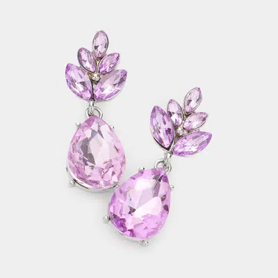 Fashnzfab Crystal Teardrop Cluster Vine Evening Earrings In Purple