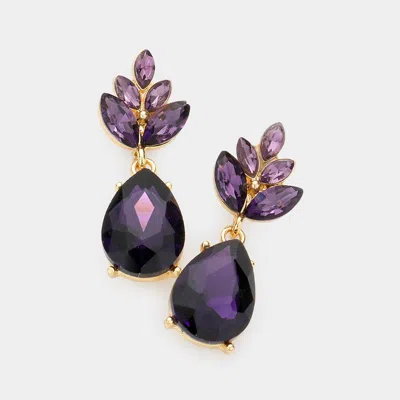 Fashnzfab Crystal Teardrop Cluster Vine Evening Earrings In Purple