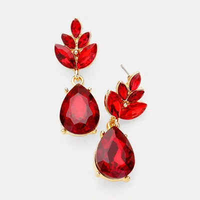 Fashnzfab Crystal Teardrop Cluster Vine Evening Earrings In Red