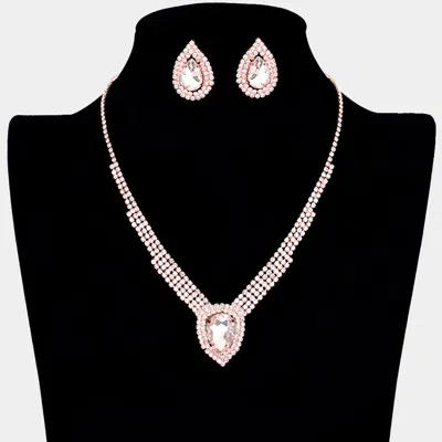 Fashnzfab Crystal Teardrop Drop Rhinestone Necklace In Gold