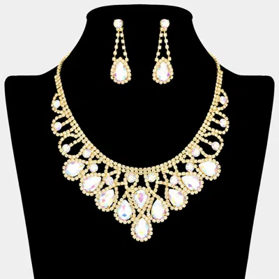 Fashnzfab Crystal Teardrop Rhinestone Pave Evening Necklace In Multi