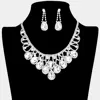 Fashnzfab Crystal Teardrop Rhinestone Pave Evening Necklace In Silver
