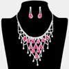 Fashnzfab Crystal Teardrop Rhinestone Pave Net Collar Necklace In Pink