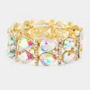 Fashnzfab Crystal Teardrop Rhinestone Pave Stretch Evening Bracelet Ab, Gold In Multi