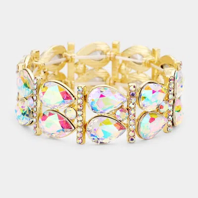 Fashnzfab Crystal Teardrop Rhinestone Pave Stretch Evening Bracelet Ab, Gold In Multi