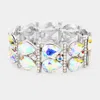 Fashnzfab Crystal Teardrop Rhinestone Pave Stretch Evening Bracelet Ab, Silver In Multi