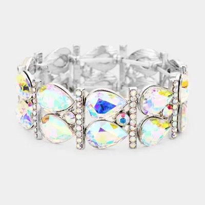 Fashnzfab Crystal Teardrop Rhinestone Pave Stretch Evening Bracelet Ab, Silver In Multi