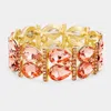 Fashnzfab Crystal Teardrop Rhinestone Pave Stretch Evening Bracelet Gold, Peach In Multi