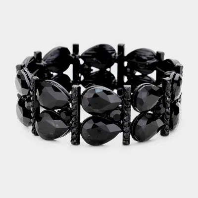 Fashnzfab Crystal Teardrop Rhinestone Pave Stretch Evening Bracelet Jet Black