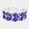 Fashnzfab Crystal Teardrop Rhinestone Pave Stretch Evening Bracelet Sapphire, Silver In Multi