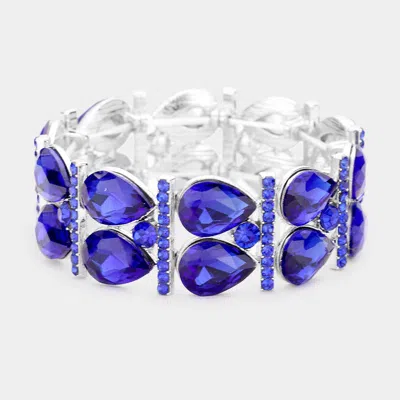 Fashnzfab Crystal Teardrop Rhinestone Pave Stretch Evening Bracelet Sapphire, Silver In Multi