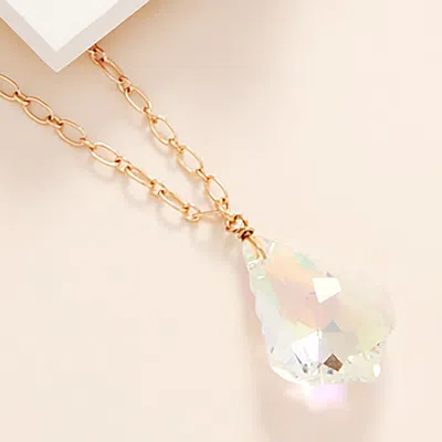 Fashnzfab Crystal Teardrop Stone Pendant Necklace In Multi