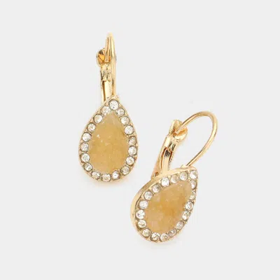 Fashnzfab Crystal Trim Druzy Teardrop Earrings In Gold