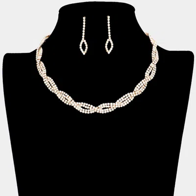Fashnzfab Crystal Twisted Rhinestone Necklace In Gold