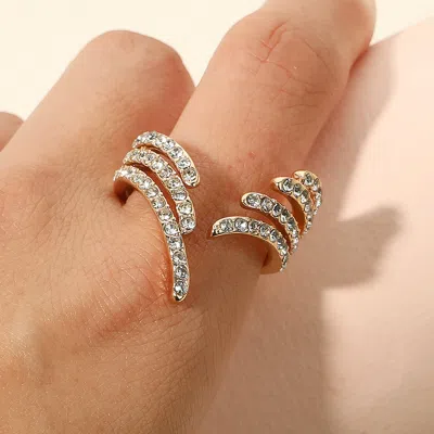 Fashnzfab Crystal Wave Stainless Steel Adjustable Ring In Gold