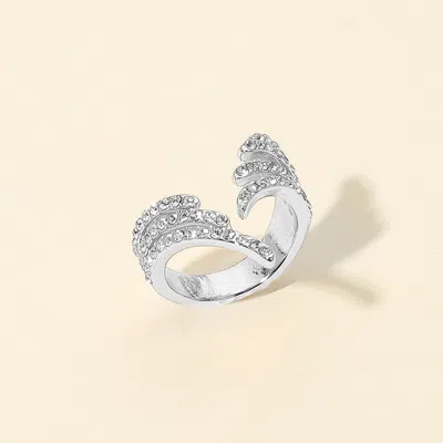 Fashnzfab Crystal Wave Stainless Steel Adjustable Ring In Multi