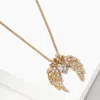 Fashnzfab Crystal Wing Heart Bead Pendant Necklace In Gold