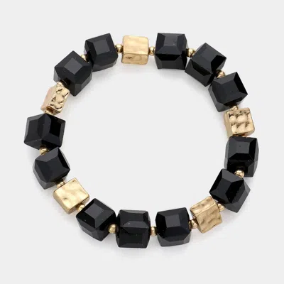 Fashnzfab Cube Beaded Stretch Bracelet Jet Black