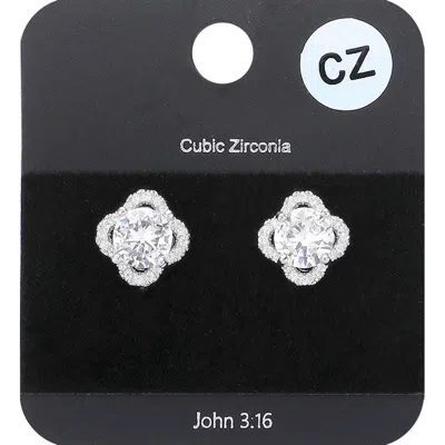 Fashnzfab Cubic Zirconia Floral Stud Earrings In Multi