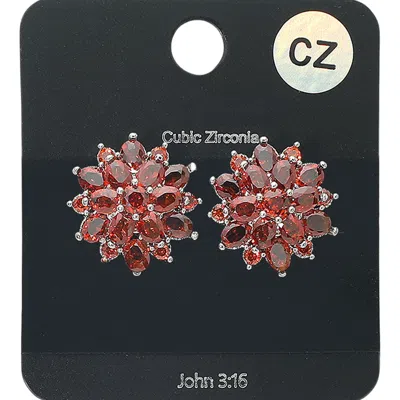 Fashnzfab Cubic Zirconia Floral Stud Evening Earrings In Pink