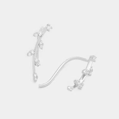 Fashnzfab Cubic Zirconia Leaf Climbers - Clear, Rhodium In Multi