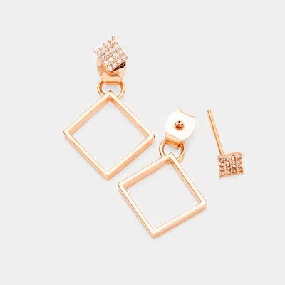 Fashnzfab Cubic Zirconia Metal Square Earrings In Gold
