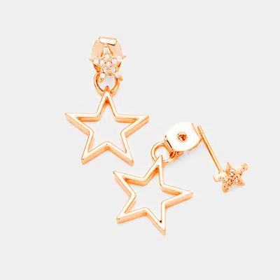 Fashnzfab Cubic Zirconia Metal Star Earrings - Clear, Rose Gold