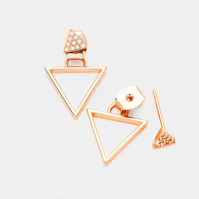 Fashnzfab Cubic Zirconia Metal Triangle Earrings In Gold