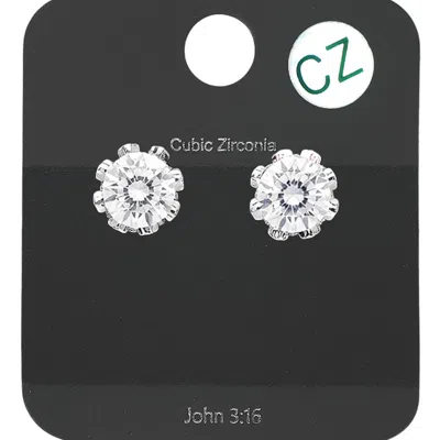 Fashnzfab Cubic Zirconia Round Stud Earrings In Metallic